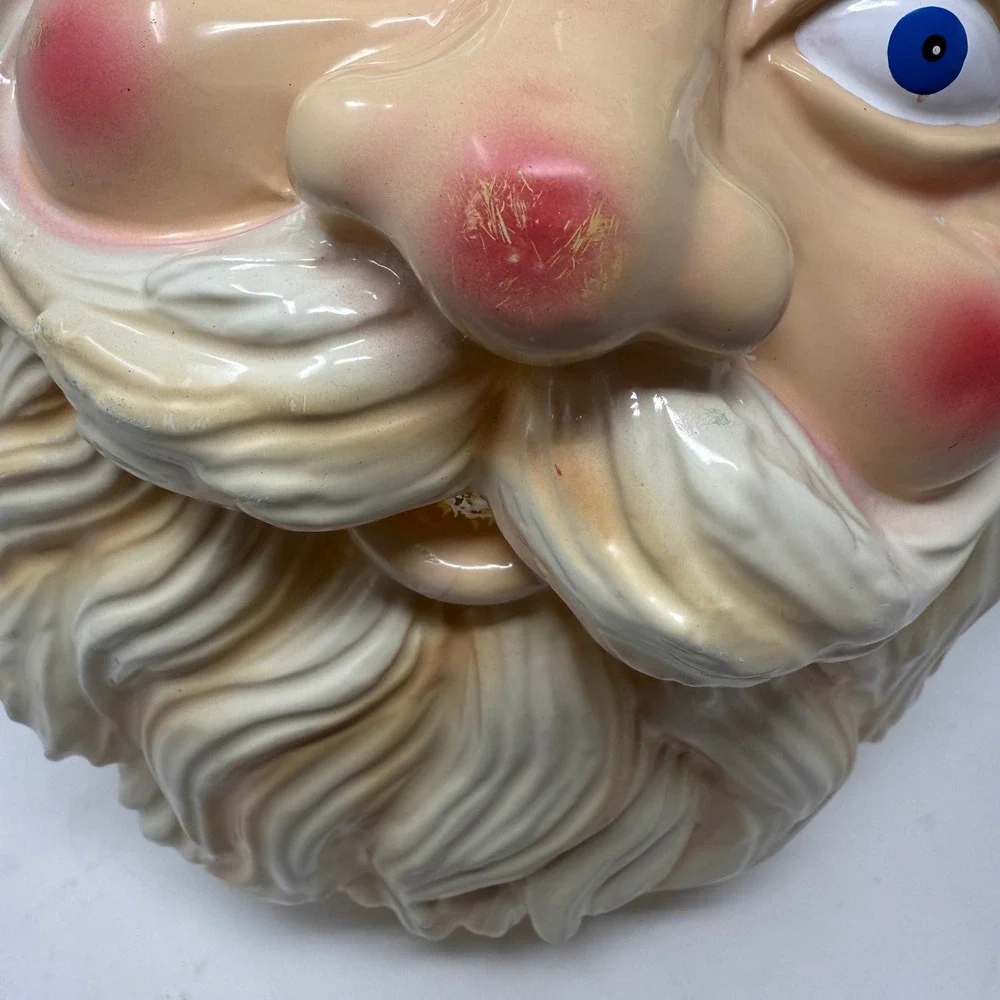 Vintage‎ Plastic Santa Claus Face Mask Thin Plastic Large 12x9x6 Lot of 2